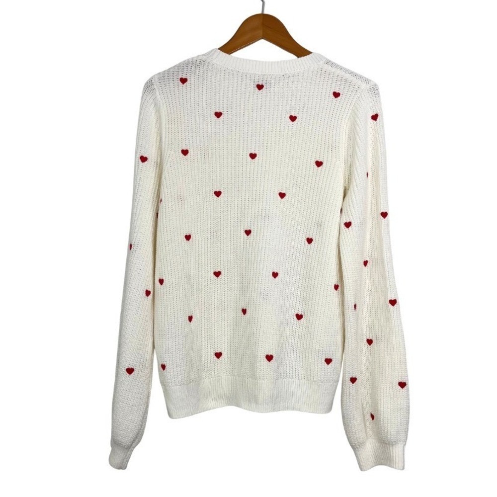 Lucky‎ Brand Valentine Heart Sweater Large White Red Hearts Chunky Knit Pullover - Picture 5 of 8